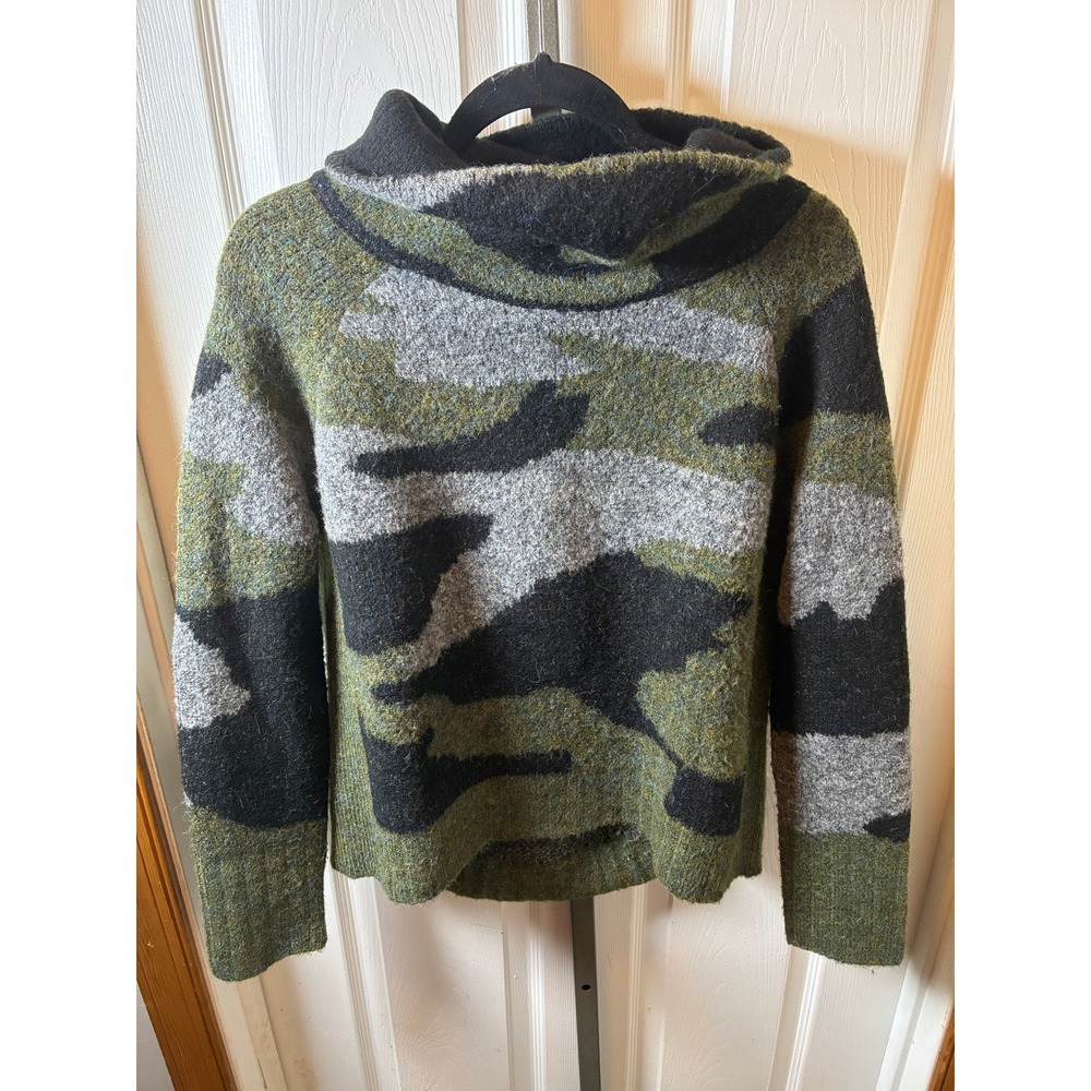 AQUA Womens Green Camo Funnel Neck Raglan Sleeve Knit Sweater Small Camouflage